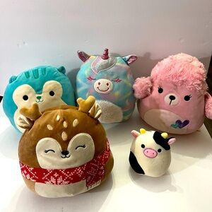 Squishmallows, Connor Cow Dawn Fawn Chloe Poodle Santiago Squirrel Anouk Unicorn